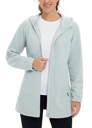 BALEAF Women's Long Fleece Jacket Full Zip Polar Fleece Hoodie Soft Lightweight Winter Coat