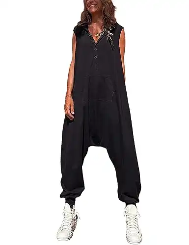 Tanming Hooded Jumpsuits for Women Casual Sleeveless Long Harem Pants Romper with Pockets