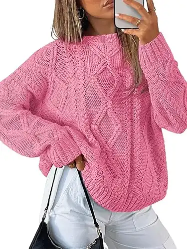 Trendy Queen Women's Oversized Cable Knit Crewneck Sweaters