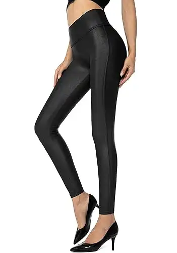 SANTINY Women's Faux Leather Leggings Pants Stretch High Waisted Tights for Women