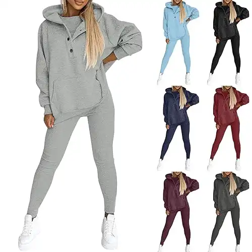 Sweatsuit Set for Women 3 Piece Outfits Button Oversized Hoodie Sweatshirt Leggings Tank Top Matching Sweat Set