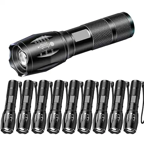 LED Flashlight 10 Pack, Bright Tactical Flashlights High Lumens with 5 Modes, Waterproof Zoomable Flash Light, Portable Flashlight for Camping Hiking Outdoor Home Emergency