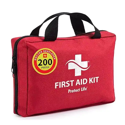 Protect Life First Aid Kit for Home/Business, HSA/FSA Eligible Emergency Kit - Medical First Aid Kit - Camping First Aid Kit Hiking - 200pcs