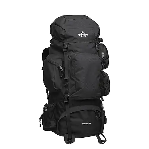 TETON 85L Explorer Internal Frame Backpack for Hiking, Camping, Backpacking, Rain Cover Included, Black